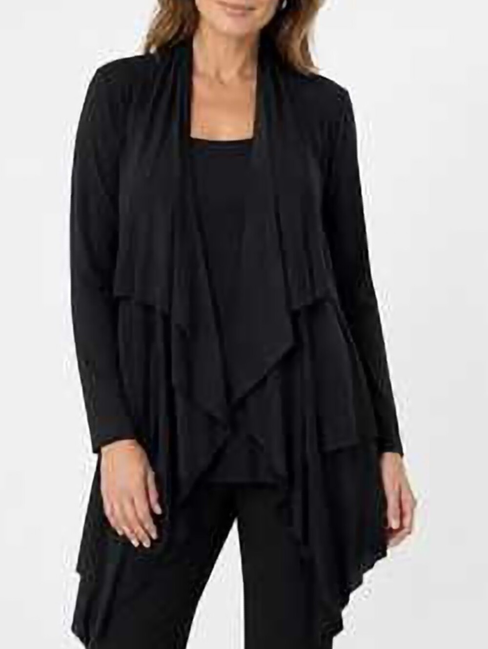Joseph Ribkoff Black Waterfall Ruffle Cardigan Size 18 - Picture 2 of 7